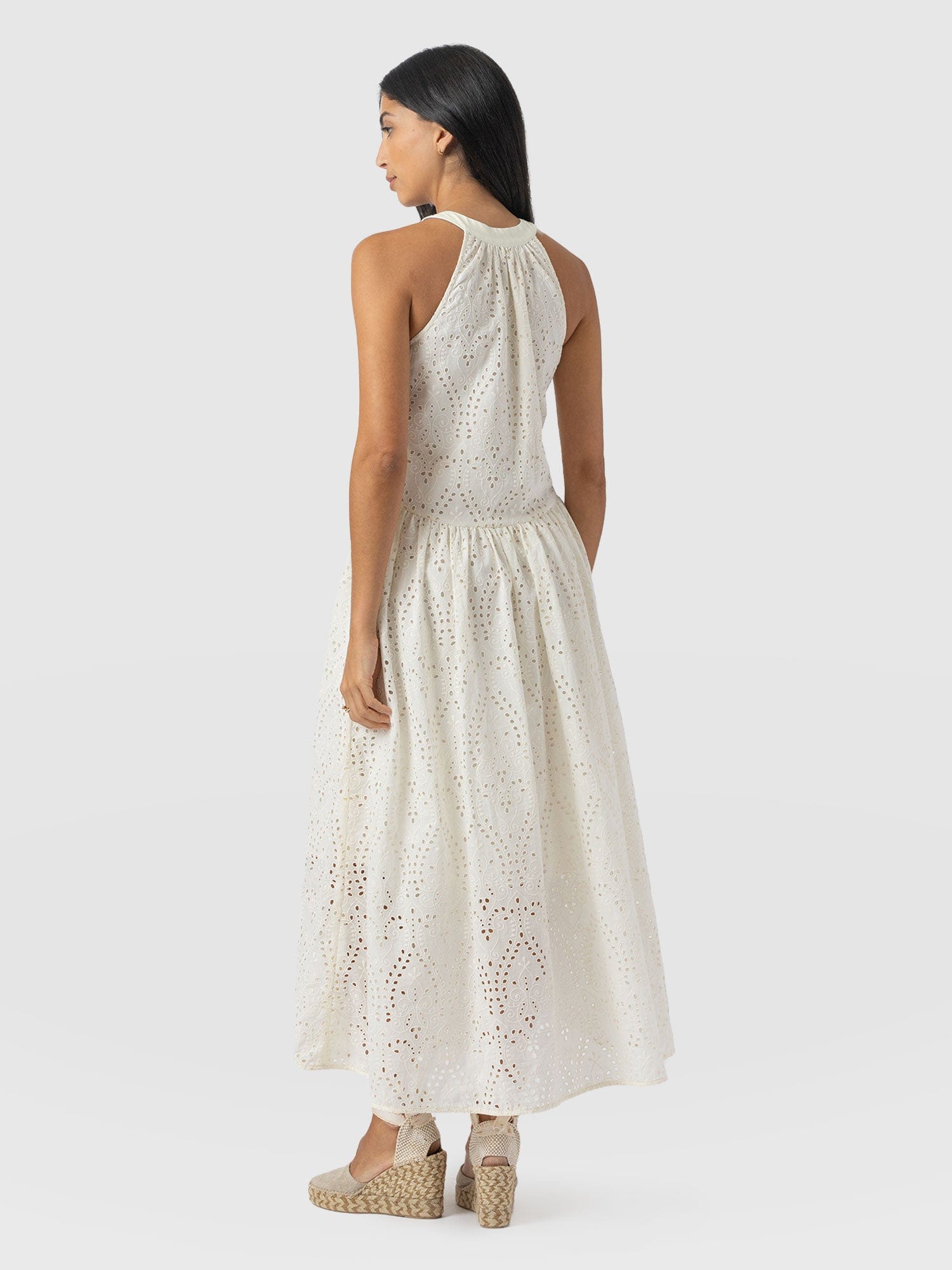 Zoey Halter Neck Dress - White Broderie